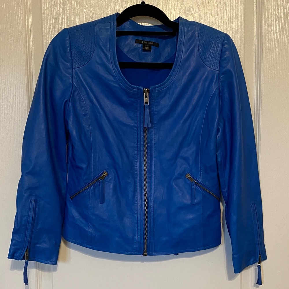 Scoop NYC Vibrant Blue Leather Jacket